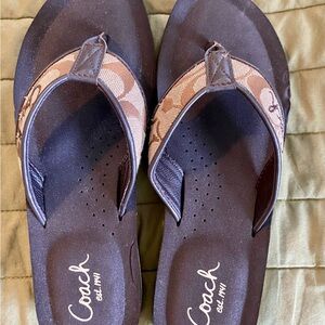 Coach Women’s  Dark Brown and Tan Flip Flop Sandals - 7 1/2